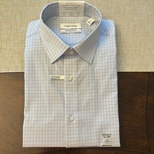 Calvin Klein Blue/White‎ Check Button Down Dress Shirt size L NWT
